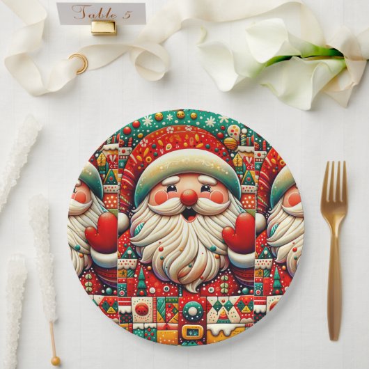 Feestelijke Kerstman met heldere kleuren en speelg Papieren Bordje (Huwelijk)