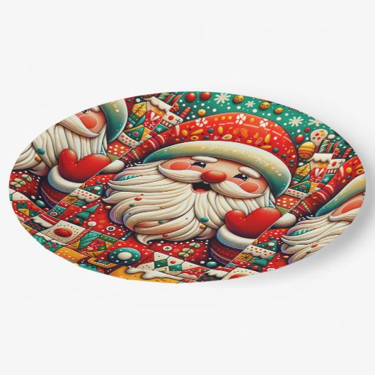 Feestelijke Kerstman met heldere kleuren en speelg Papieren Bordje (Gekanteld)