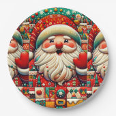 Feestelijke Kerstman met heldere kleuren en speelg Papieren Bordje (Voorkant)