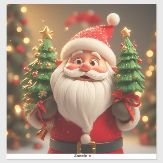 Feestelijke Kerstman met Kerstboom Sticker (Vel)