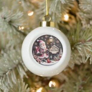 Feestelijke kerstman met kerstdetails keramische bal ornament