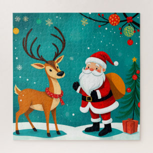 Feestelijke Kerstman Met Rendieren Legpuzzel