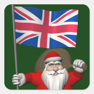 Feestelijke Kerstman Met Vlag Van Het VK Vierkante Sticker