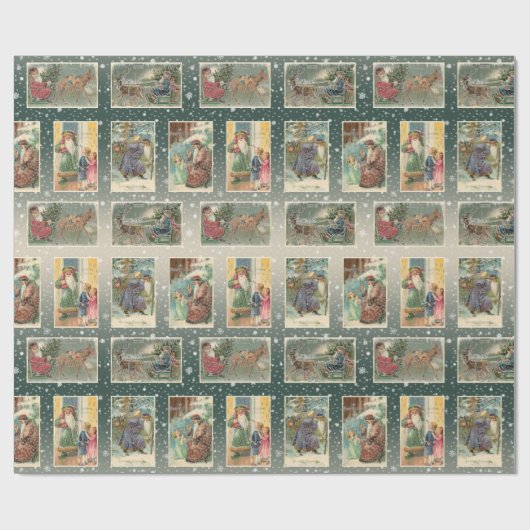 Feestelijke  Kerstman met Zilveren Hoogtepunten Cadeaupapier (Vlak)