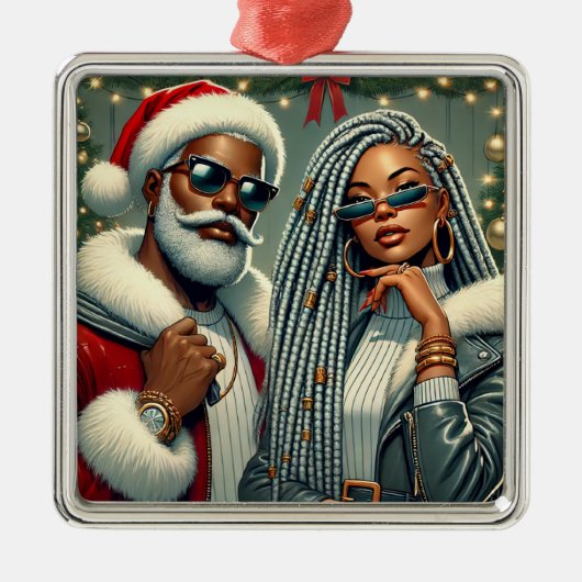 Feestelijke Kerstman Metalen Ornament (Voorkant)