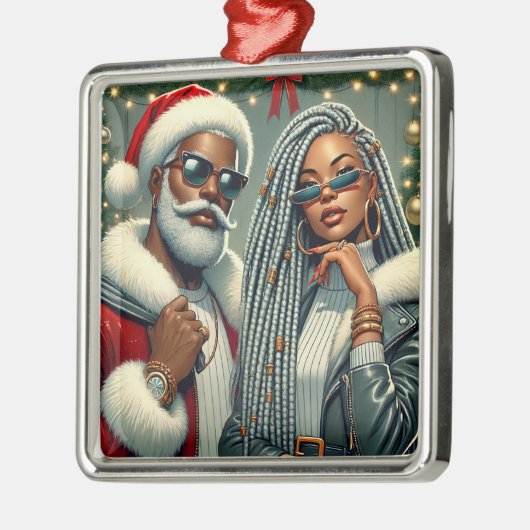 Feestelijke Kerstman Metalen Ornament (Links)