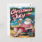 Feestelijke Kerstman Ontspannen door de golven Briefkaart (Voorkant / Achterkant)