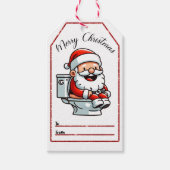 Feestelijke Kerstman op Toilet cadeau label Cadeaulabel (Voorkant)