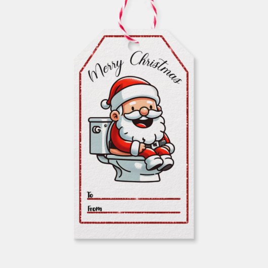 Feestelijke Kerstman op Toilet cadeau label Cadeaulabel (Achterkant)