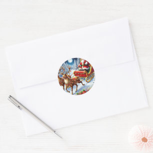 Feestelijke Kerstman rendier slee Kerstmis Ronde Sticker