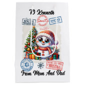 Feestelijke Kerstman Sack met Vakantie Sneeuwman Medium Cadeauzakje (Achterkant)