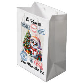 Feestelijke Kerstman Sack met Vakantie Sneeuwman Medium Cadeauzakje (Achterkant Gekanteld)