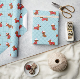 Feestelijke Kerstman Sausagehond Inpakpapier