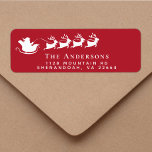 Feestelijke Kerstman Sleigh Red Christmas Return A Etiket<br><div class="desc">Leuke en feestelijke rode retouradreslabel voor de kerstvakantie seizoen met een wit silhouet van rendieren vliegen Santa's slee door de lucht,  en uw familienaam en adres in eenvoudige moderne witte typografie.</div>