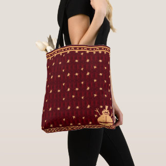 Feestelijke Kerstman Sneeuwpop Goud Tote Bag