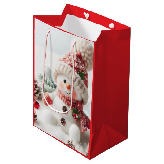 Feestelijke Kerstman Sneeuwpop Medium Cadeauzakje (Voorkant Gekanteld)
