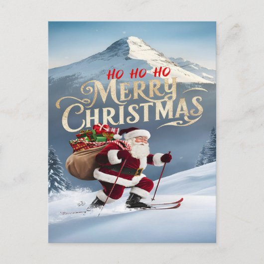 Feestelijke Kerstman Swooshing Down Sneeuwpistes Briefkaart (Voorkant)