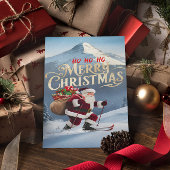 Feestelijke Kerstman Swooshing Down Sneeuwpistes Briefkaart