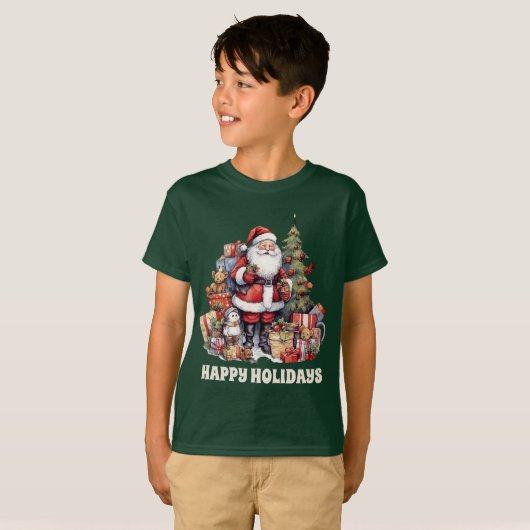 feestelijke kerstman tekst toevoegen waterverf t-shirt (Voorkant volledig)