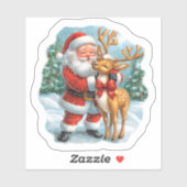 Feestelijke Kerstman & Vrolijke Rendier Sticker (Vel)