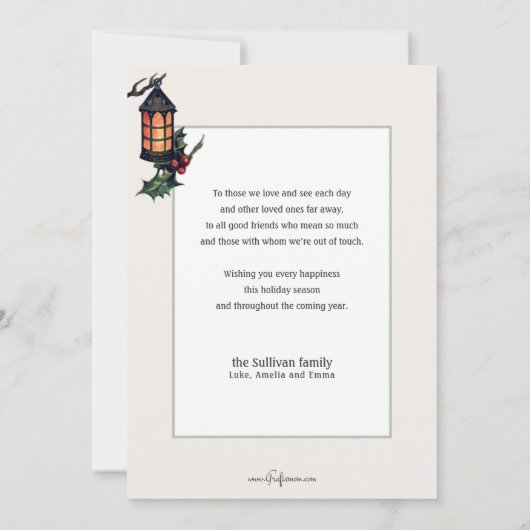 Feestelijke Kerstman w / lantaarn en scroll en gro Feestdagenkaart (Achterkant)