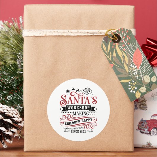 Feestelijke Kerstman Workshop Ronde Sticker (Feestdagen)