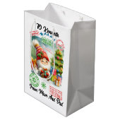 Feestelijke Kerstman zak met geschenken & Elfen Medium Cadeauzakje (Achterkant Gekanteld)