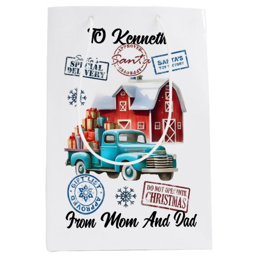 Feestelijke kerstman zak met Stickers Medium Cadeauzakje (Voorkant)