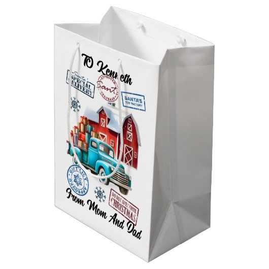 Feestelijke kerstman zak met Stickers Medium Cadeauzakje (Achterkant Gekanteld)