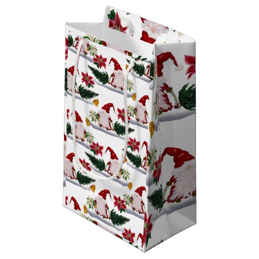 feestelijke kerstmanen, Poinsettia en Bells Klein Cadeauzakje (Voorkant Gekanteld)