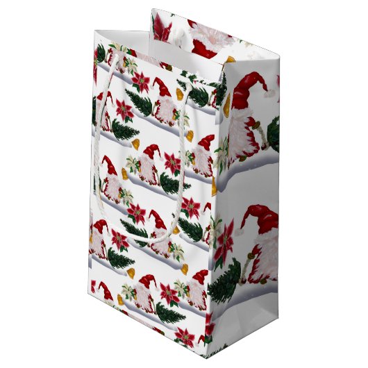 feestelijke kerstmanen, Poinsettia en Bells Klein Cadeauzakje (Achterkant Gekanteld)