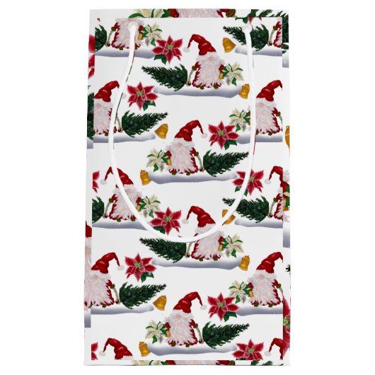 feestelijke kerstmanen, Poinsettia en Bells Klein Cadeauzakje (Voorkant)