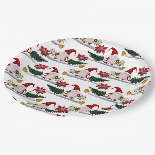 feestelijke kerstmanen, Poinsettia en Bells Papieren Bordje (Gekanteld)