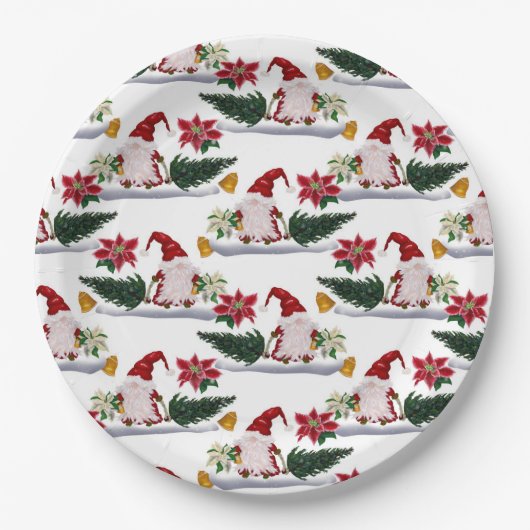 feestelijke kerstmanen, Poinsettia en Bells Papieren Bordje (Voorkant)