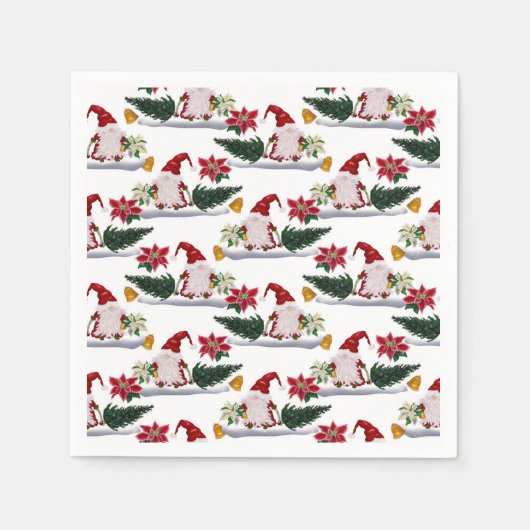 feestelijke kerstmanen, Poinsettia en Bells Servet (Voorkant)