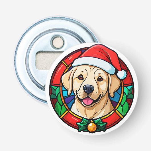 Feestelijke Kerstmanhoed Hond Cartoon Button Flesopener (Voorkant)