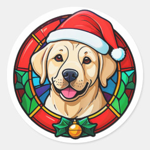 Feestelijke Kerstmanhoed Hond Cartoon Ronde Sticker