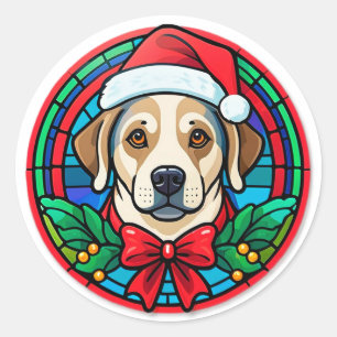Feestelijke Kerstmanhoed Hond Cartoon Ronde Sticker
