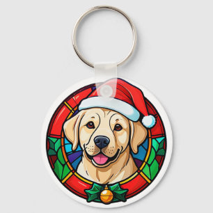 Feestelijke Kerstmanhoed Hond Cartoon Sleutelhanger