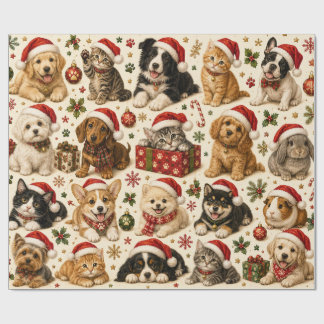 Feestelijke Kerstmanhoeden Huisdieren Patroon Cadeaupapier