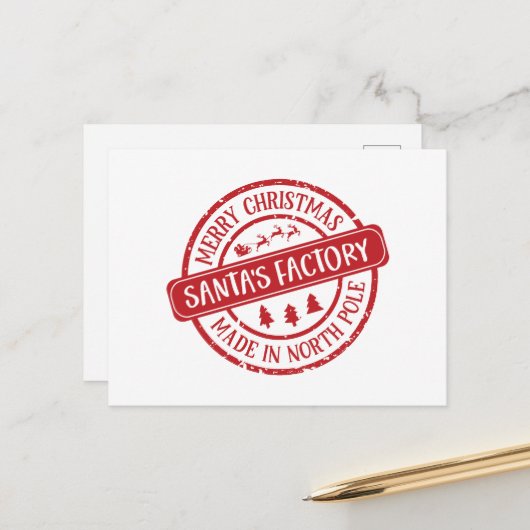 Feestelijke Kerstman's fabriek Feestdagenkaart (Voorkant / Achterkant in situ)