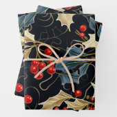 Feestelijke kerstmaretak, heilige bladeren, bessen inpakpapier vel (In situ)