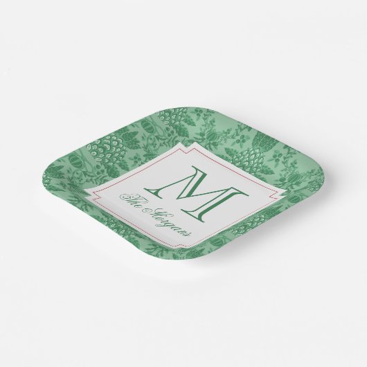 Feestelijke Kerstmis Ananas Ornamenten Monogram Papieren Bordje (Gebogen)