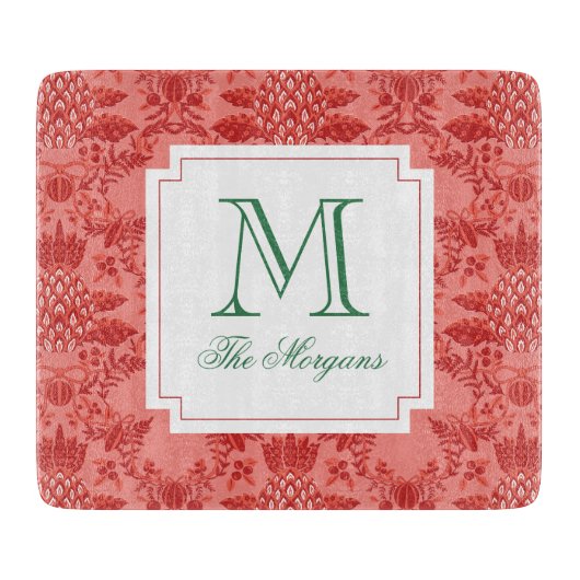 Feestelijke Kerstmis Ananas Ornamenten Monogram Snijplank (Voorkant)