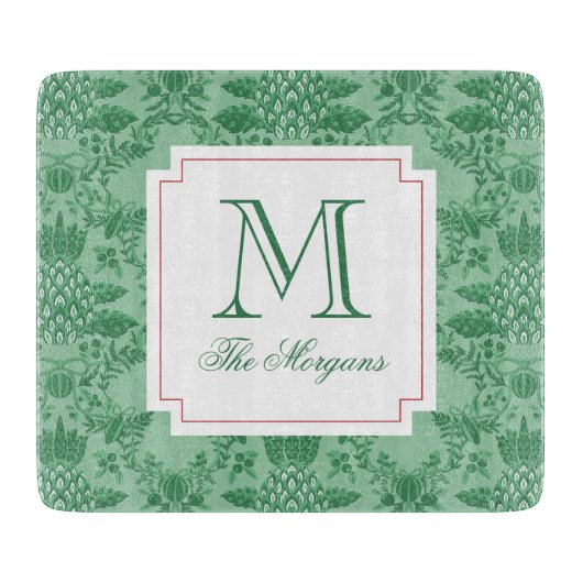 Feestelijke Kerstmis Ananas Ornamenten Monogram Snijplank (Voorkant)