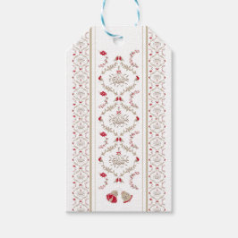 Feestelijke Kerstmis Bloemen Damask | Rood Beige Cadeaulabel