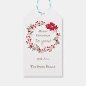 Feestelijke Kerstmis Bloemen Damask | Rood Beige Cadeaulabel (Achterkant)