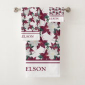 Feestelijke Kerstmis Bloemen Poinsettia Monogram Bad Handdoek (Insitu)