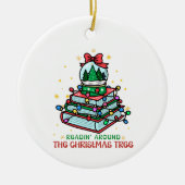 Feestelijke Kerstmis Boekliefhebber Keramisch Ornament (Voorkant)