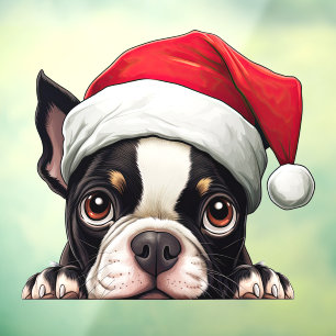 Feestelijke Kerstmis Boston Terrier Window Cling Raamsticker